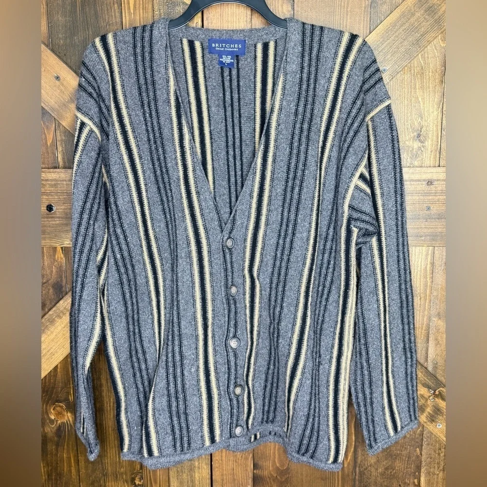 Vintage Britches Great Outdoors Unisex 100% Shetland Gray Wool Cardigan Size L
